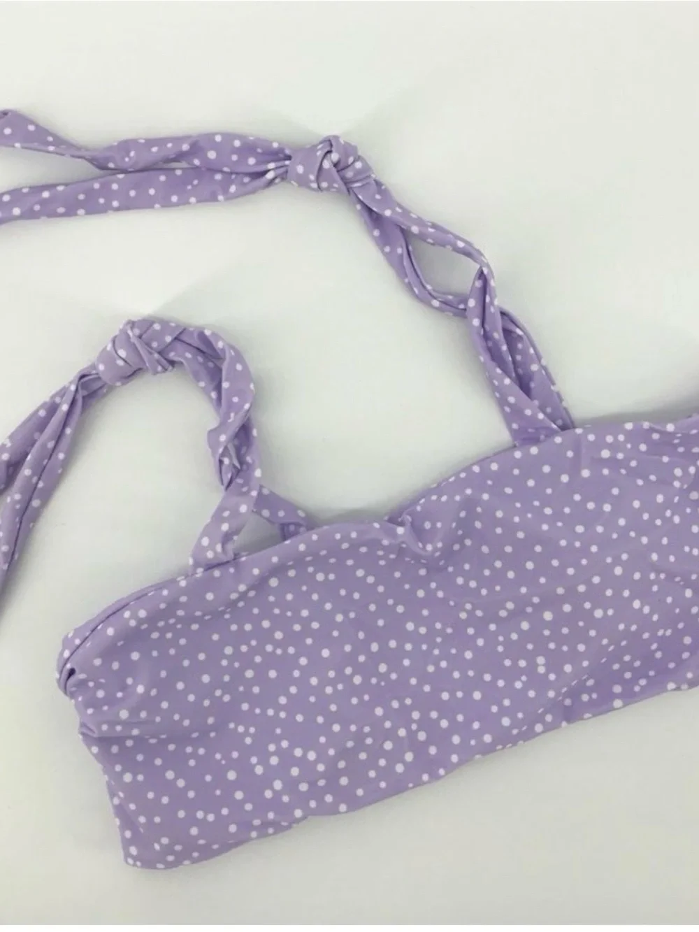 SHEIN Lavender Lilac Polka Dot Bikini Top Tie Strap Bandeau Medium
